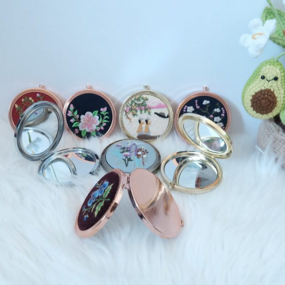 Hand-Embroidered Compact Mirror