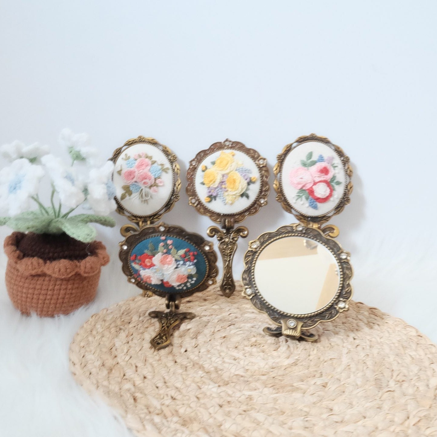 Hand-Embroidered Portable Mirror