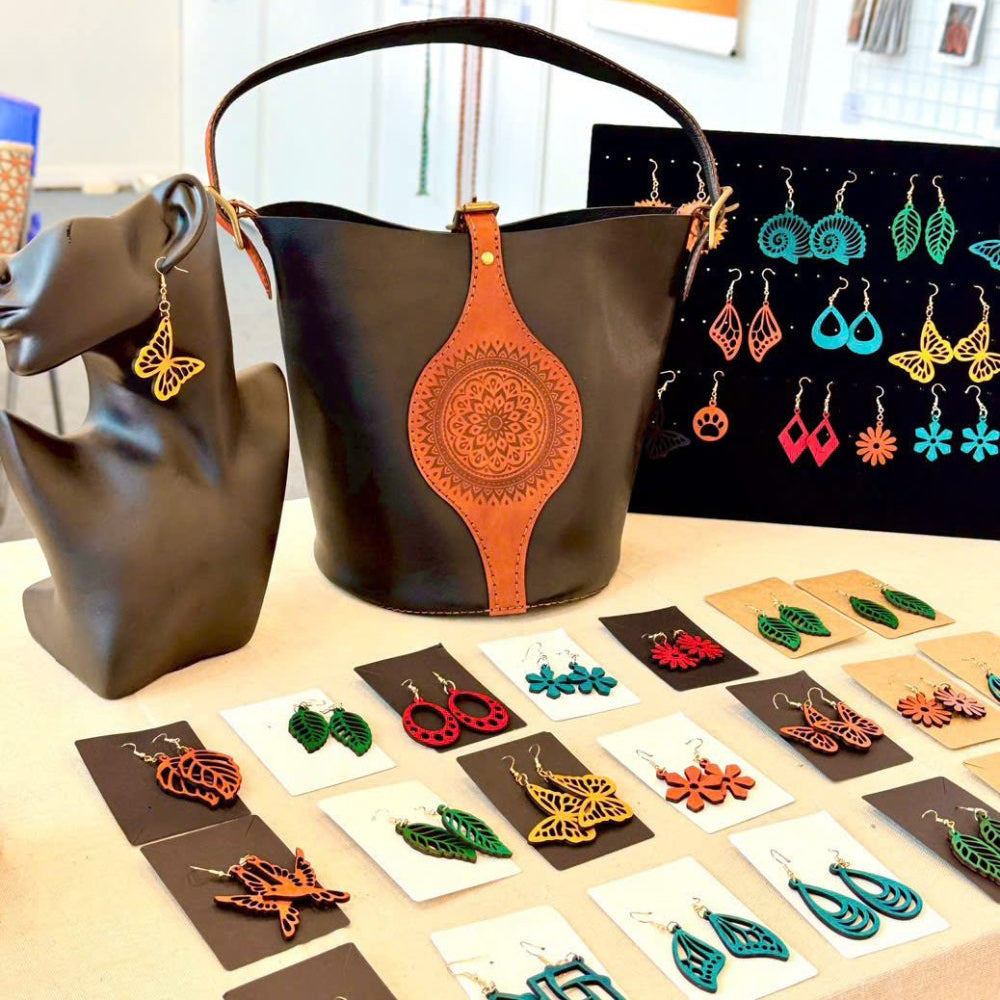 Handmade Real Leather Earrings – flowers