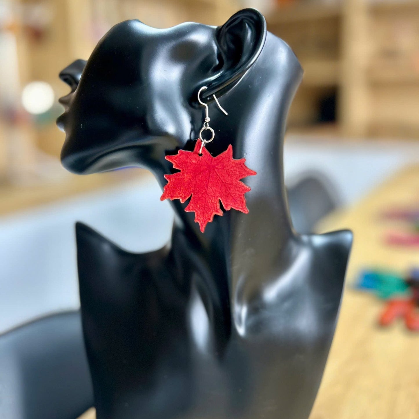 Handmade Real Leather Earrings – Maple leaves