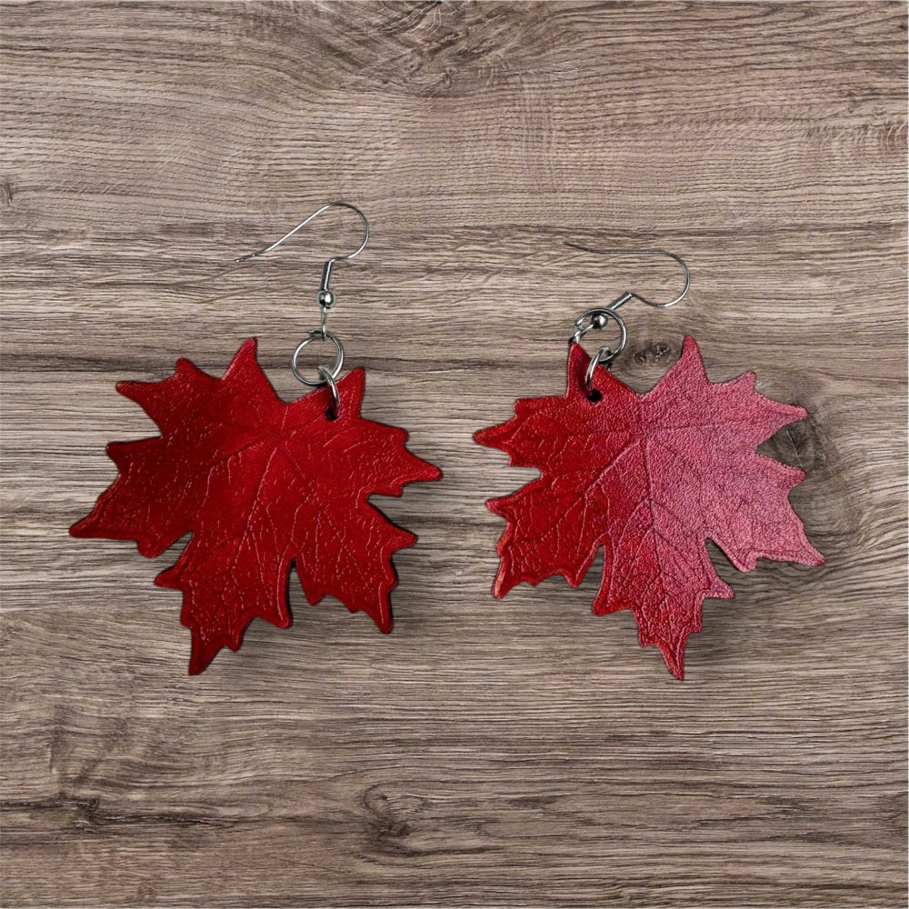 Handmade Real Leather Earrings – Maple leaves