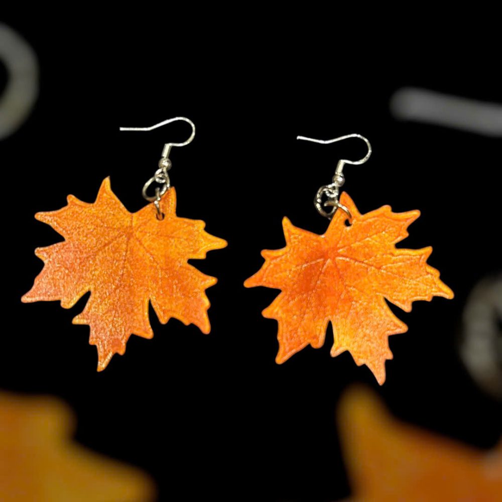 Handmade Real Leather Earrings – Maple leaves