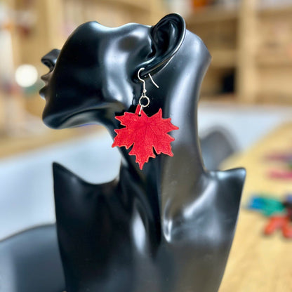 Handmade Real Leather Earrings – Maple leaves