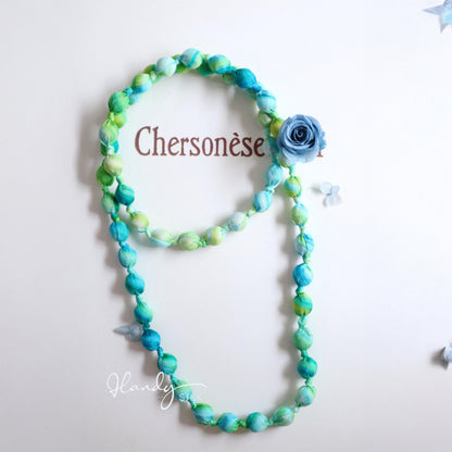 Handmade Silk & Mulberry Wood Beaded Necklace – 65cm