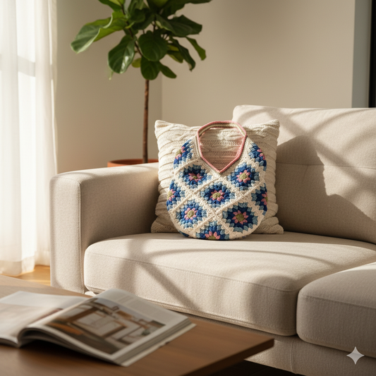 Hand-Crocheted Boho Granny Square Tote Bag