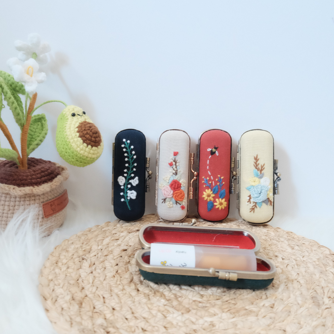 Vintage Embroidered Lipstick Case With Mirror.