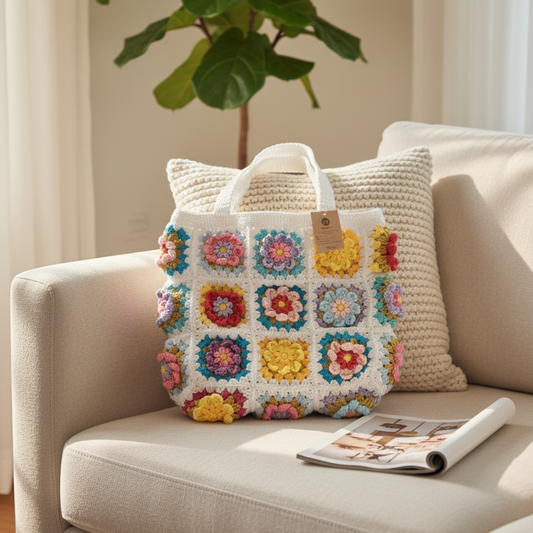Hand-Crocheted colorful Tote Bag