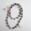 Handmade Silk & Mulberry Wood Beaded Necklace – 65cm | Grey and white Hand-Dyed Necklace