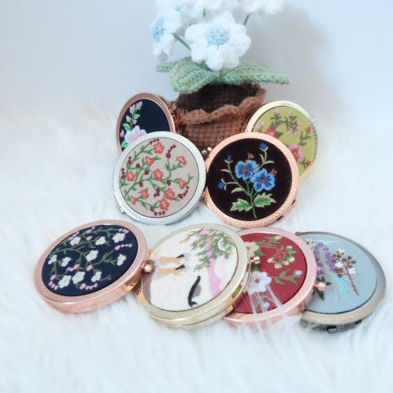 Hand-Embroidered Compact Mirror