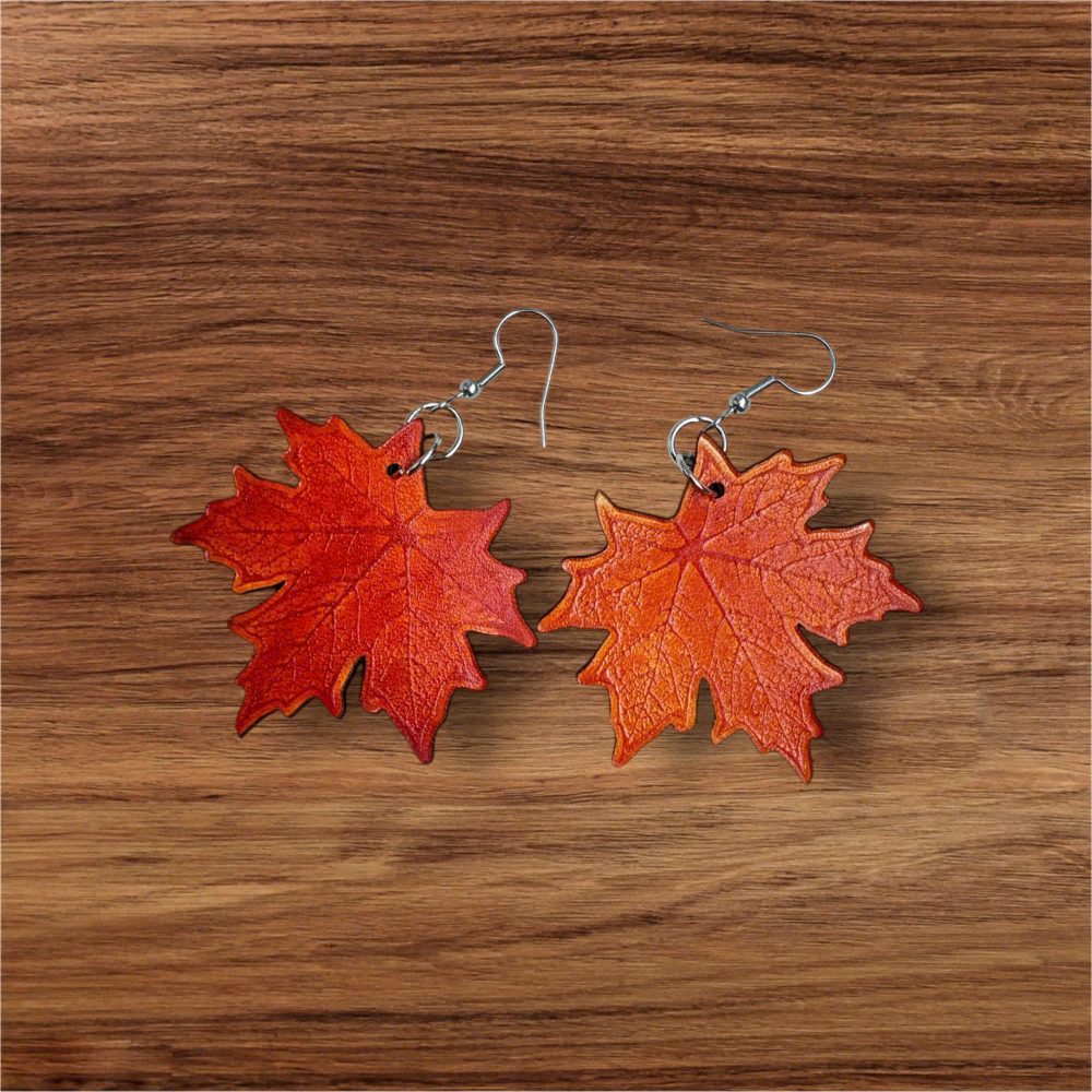 Handmade Real Leather Earrings – Maple leaves