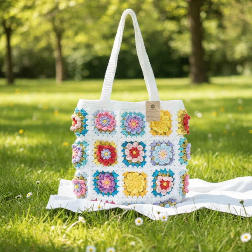 Hand-Crocheted colorful Tote Bag