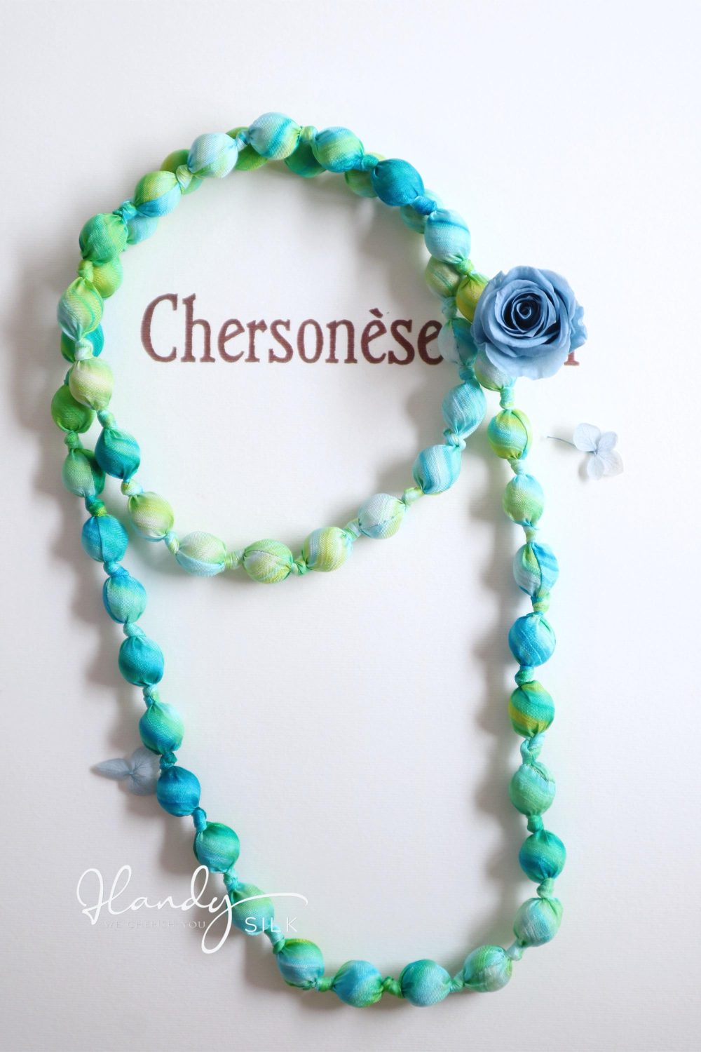 Handmade Silk & Mulberry Wood Beaded Necklace – 65cm