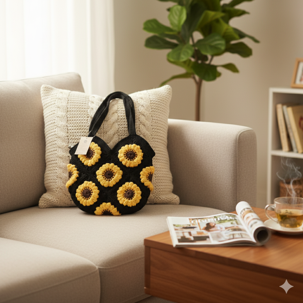 ★ Hand-Crocheted Sunflower Tote Bag 🌻