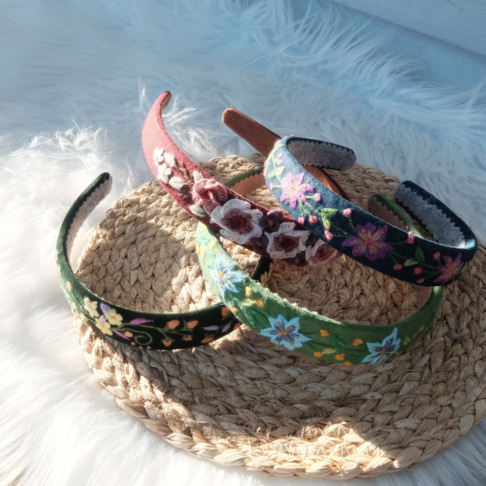 Embroidered Linen Floral Headband