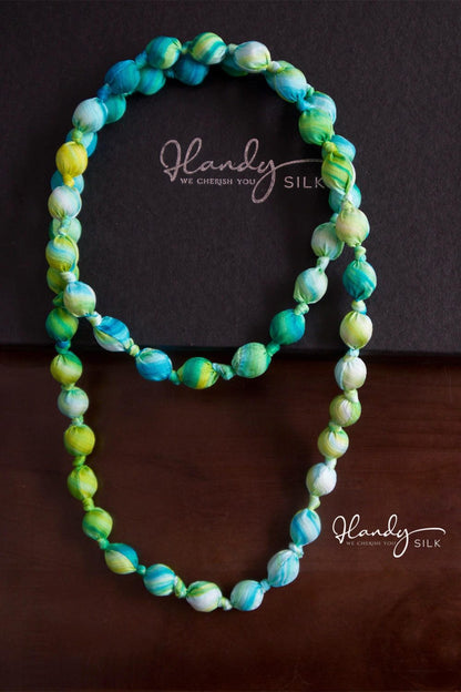 Handmade Silk & Mulberry Wood Beaded Necklace – 65cm