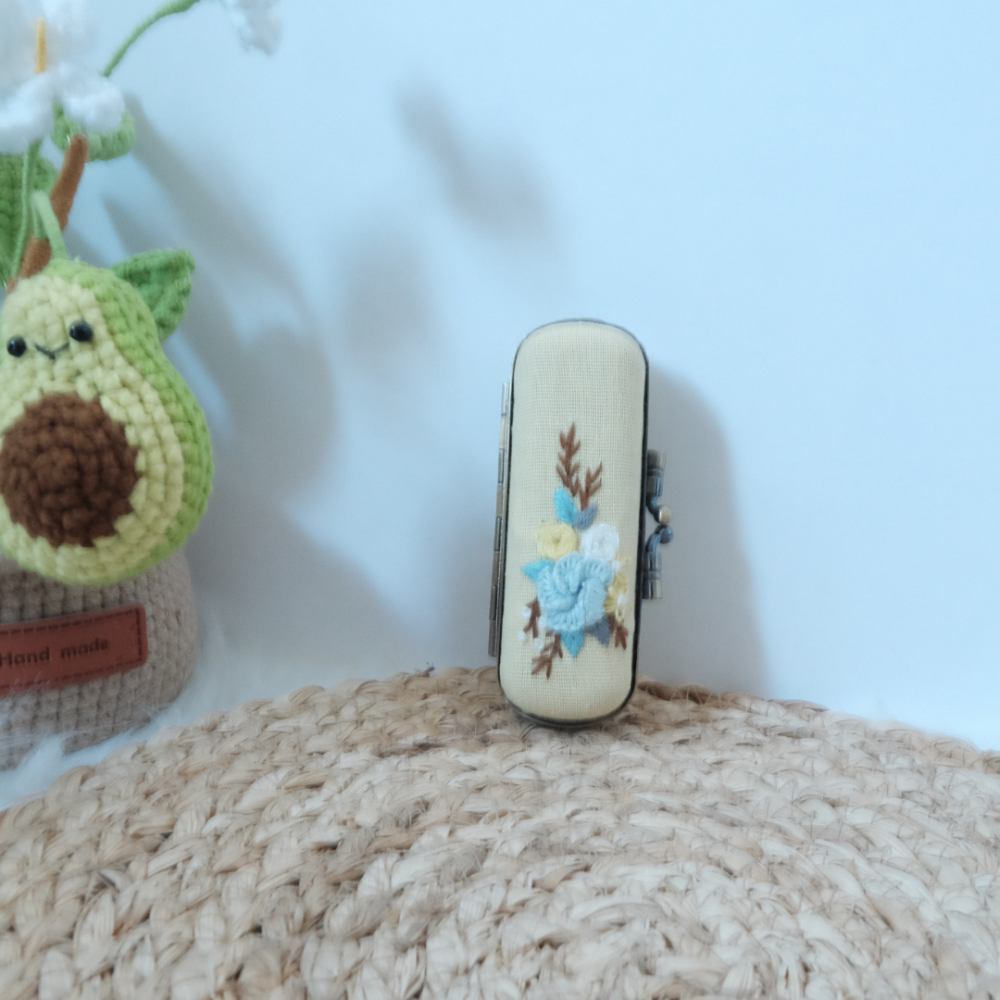 Vintage Embroidered Lipstick Case With Mirror.