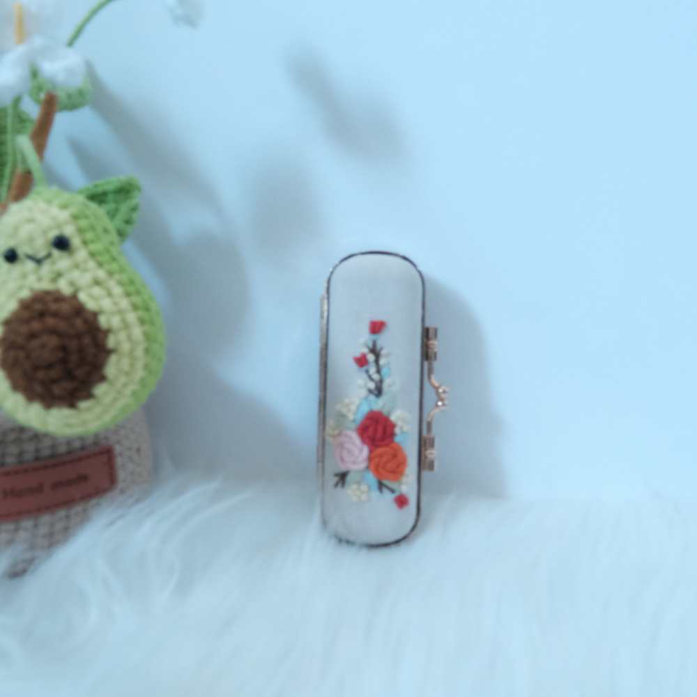 Vintage Embroidered Lipstick Case With Mirror.