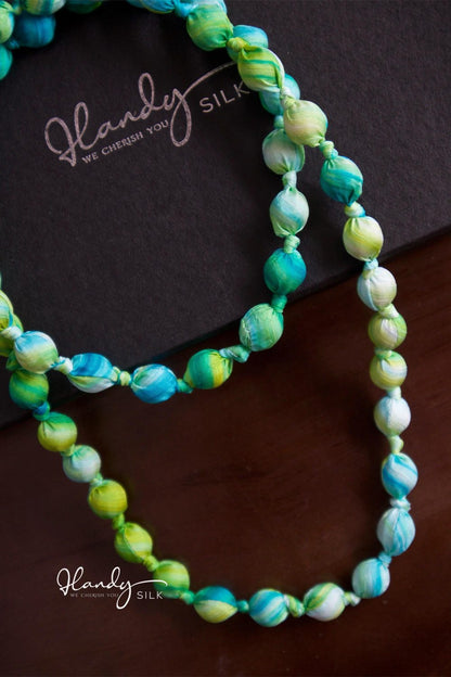 Handmade Silk & Mulberry Wood Beaded Necklace – 65cm