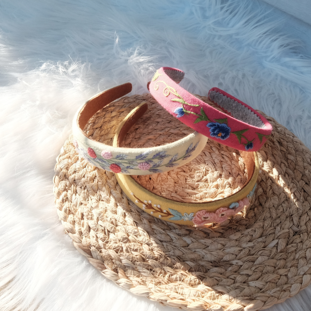 Embroidered Linen Floral Headband