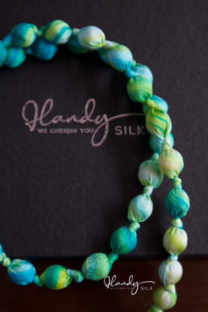 Handmade Silk & Mulberry Wood Beaded Necklace – 65cm