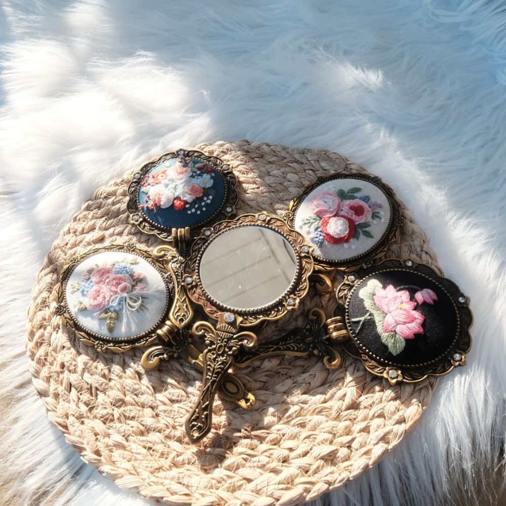 Hand-Embroidered Portable Mirror
