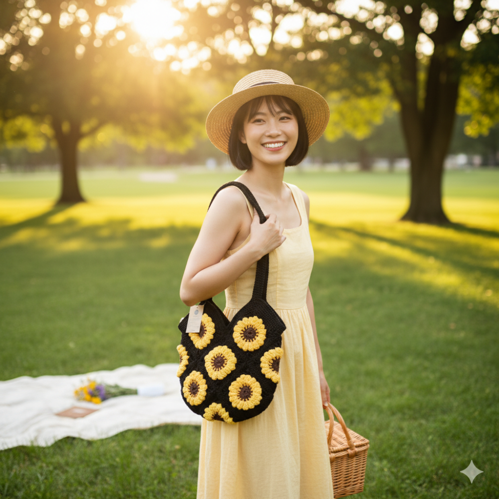 ★ Hand-Crocheted Sunflower Tote Bag 🌻