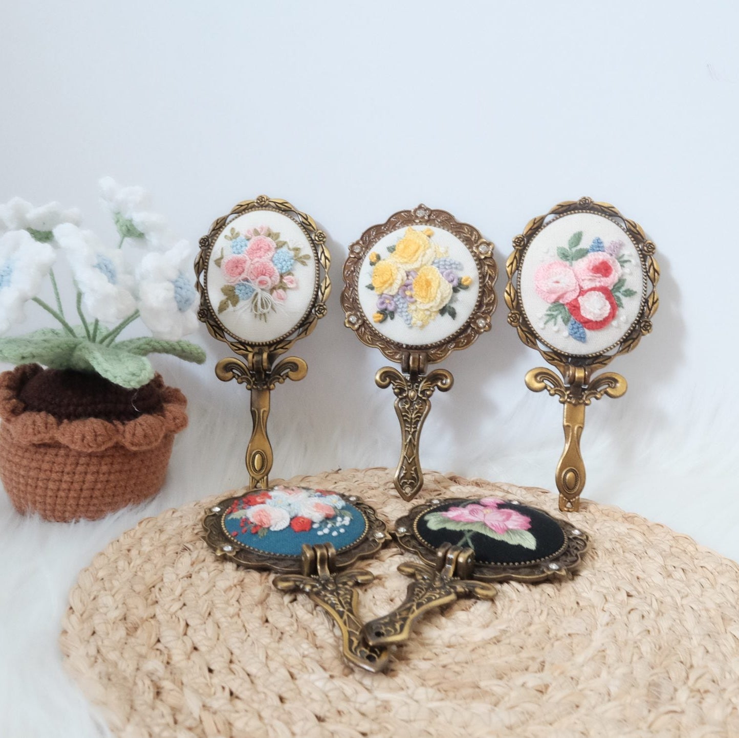 Hand-Embroidered Portable Mirror