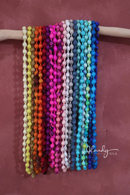 Handmade Silk & Mulberry Wood Beaded Necklace – 65cm