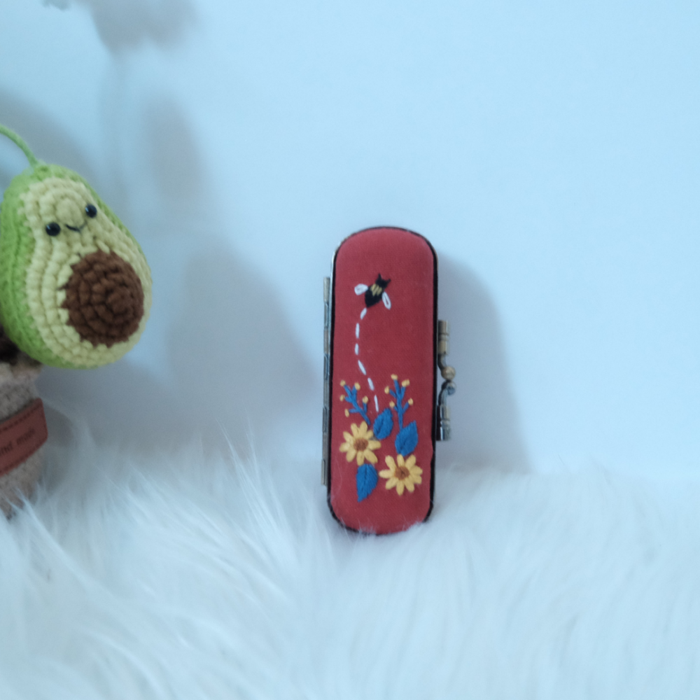 Vintage Embroidered Lipstick Case With Mirror.