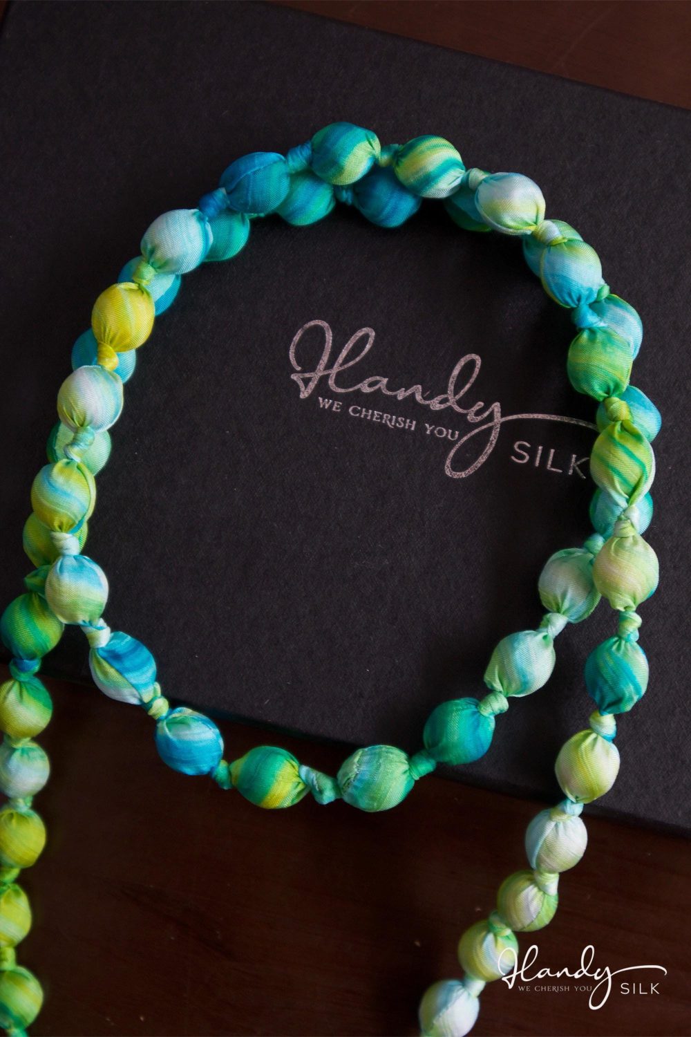 Handmade Silk & Mulberry Wood Beaded Necklace – 65cm